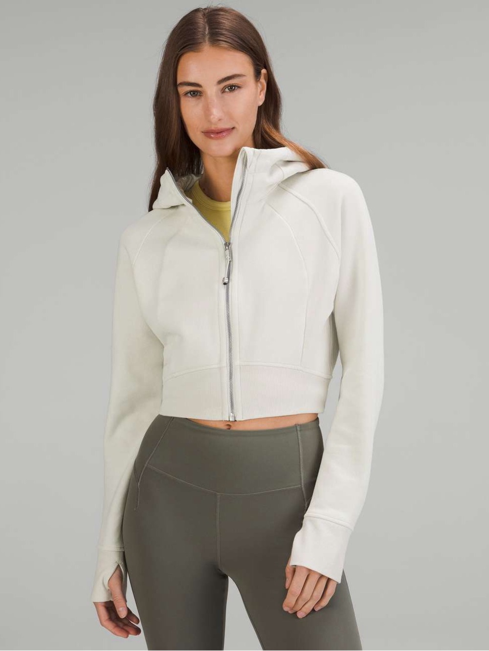 Lululemon Scuba Full-Zip Cropped workout Hoodie ivory cream sweatshirt